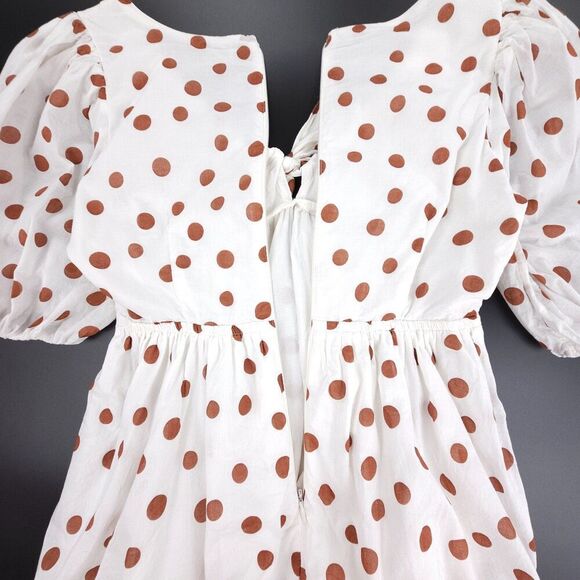 ABERCROMBIE Puff Sleeve Fit and Flare Cottagecore Mini Dress White Polkadot Boho - Picture 6 of 8
